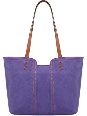Women's True Purple Vegan Leather Classy Look West Tote Handle Satchel Purse